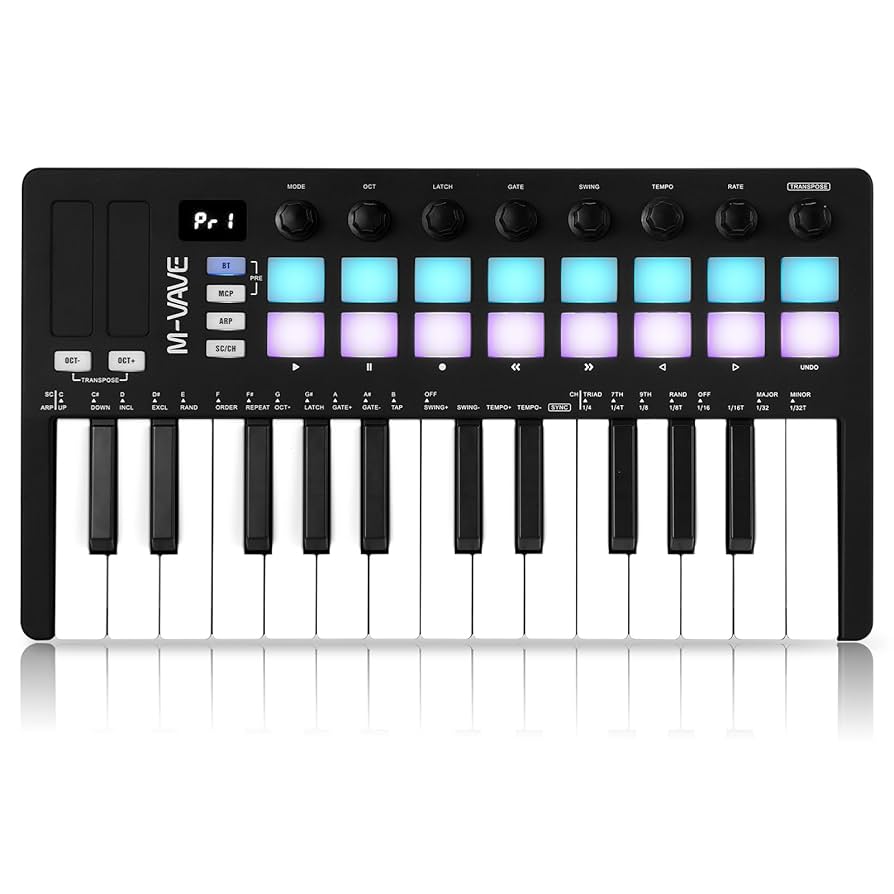 M-wave 25 Key USB MIDI Keyboard With 8 Backlit Drum Pads