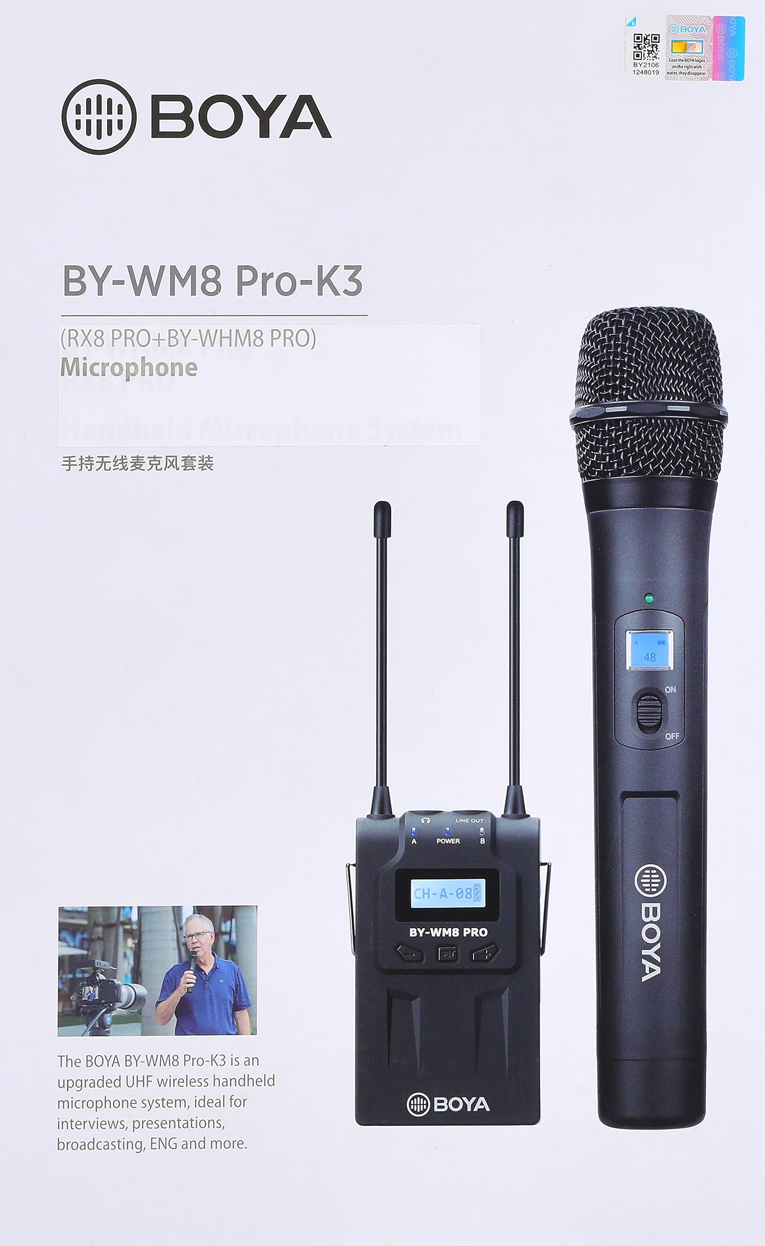 Boya BY-WM8 PRO K3 UHF Wireless Mic with Receiver RX8 PRO and Handheld Microphone
