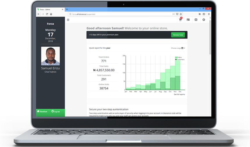 Afristores Dashboard